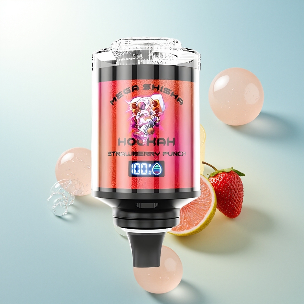 JNR Mega Shisha Hookah 100K Fresa Golpeada con Pantalla Inteligente y Carga Rápida