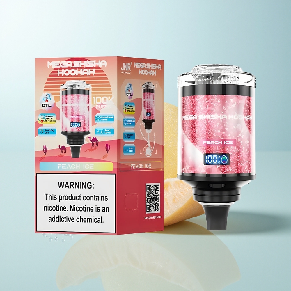 JNR Mega Shisha Hookah 100K Melocotón Hielo 2200mAh Pantalla Inteligente