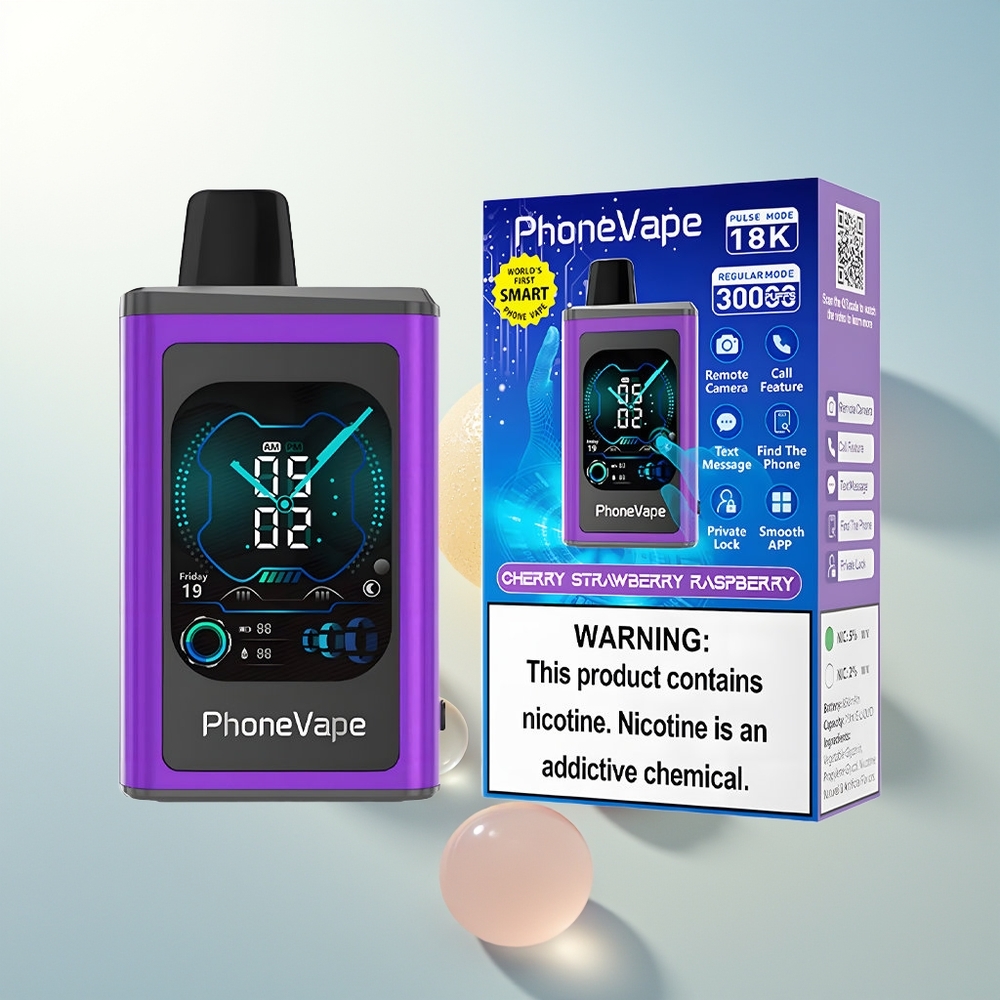 JNR PhoneVape 30000 Fresa Frambuesa Cereza con Pantalla Completa y Batería Recargable