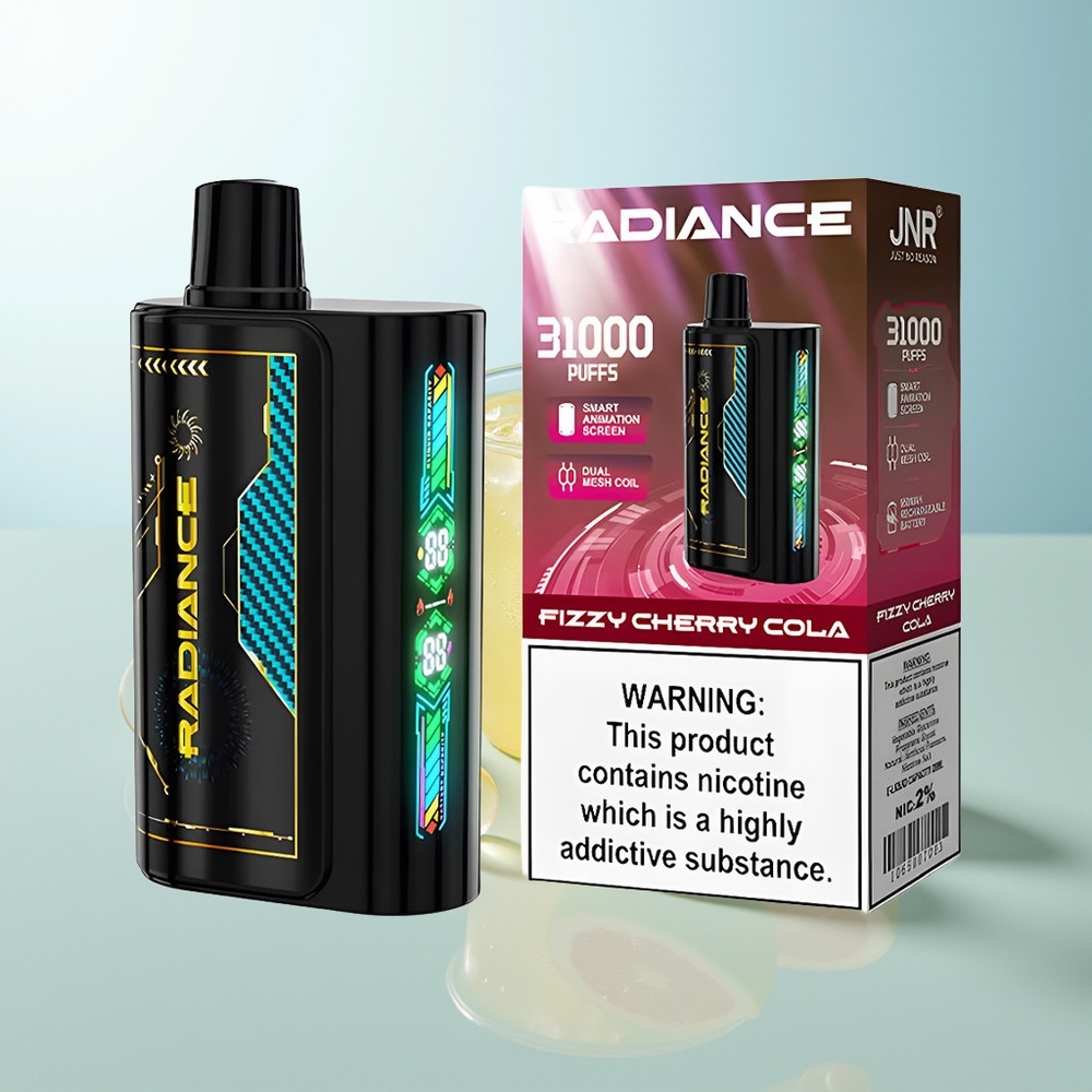 JNR Radiance 31000 Refresco de Cereza Efervescente con Pantalla Animada y Doble Bobina