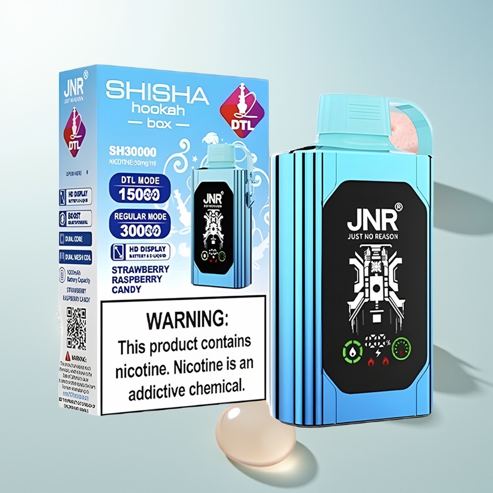 JNR Shisha Hookah Box 20500 Dulce de Fresa y Frambuesa con Doble Malla y Carga Rápida