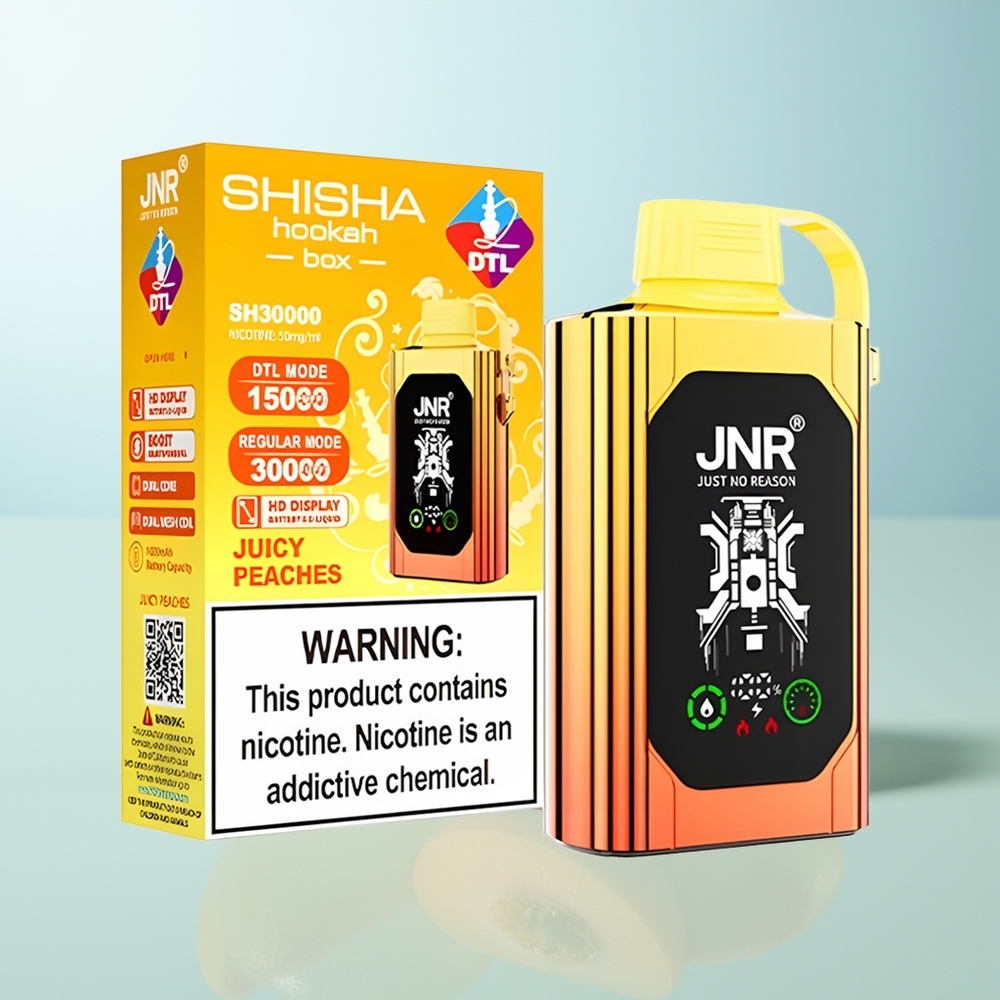 JNR Shisha Hookah Box 20500 Melocotones Jugosos HD con Carga Rápida Tipo-C y Doble Malla