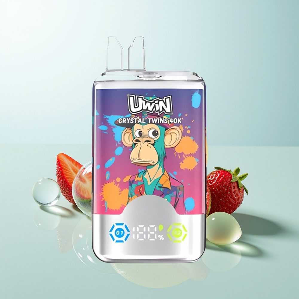 Uwin Crystal Twins 40000 Fresa Kiwi Uva Hielo con Doble Sabor y Carga Tipo-C